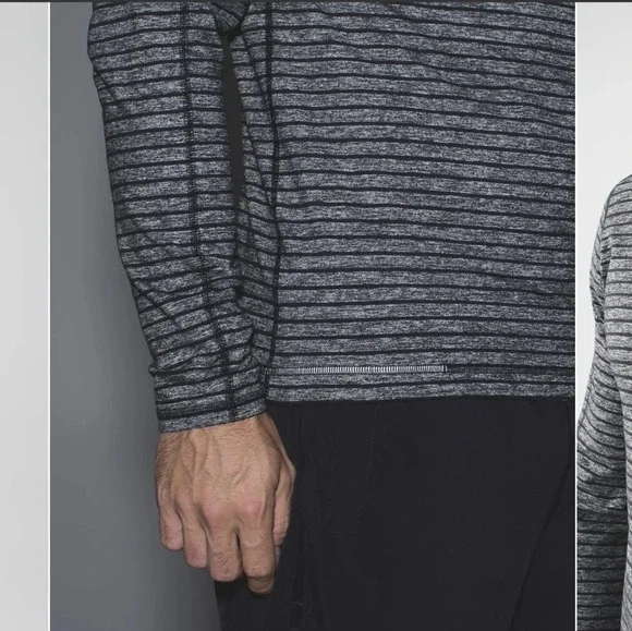 Lululemon Men M Surge Warm 1/2 ZipRaven Stripe Black Heathered Black Athletic
